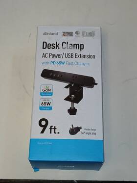 Inland 618996775811 Desk Clamp Ac Power / Usb Extension Pd 65w 9ft Cord - Works Tested