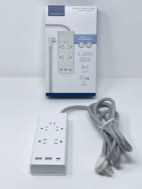 Ns-pwrs4c8 Insignia - 4 Outlet/3 Usb 1200 Joules Surge Protector Strip White