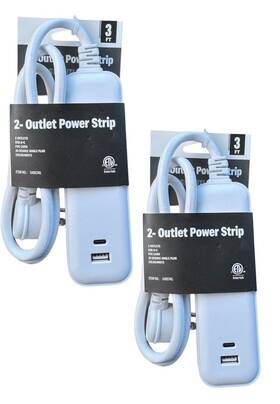 2-outet Intertek 5495745 Power Strips Usb A C Outlet 3 Ft Wire White Lot Of 2