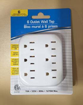 Intertek 608459004558 6 Outlet Adapter 3 Prong Outlets Wall Charger White Tap