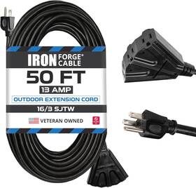 Pl-ifc-163b50p Iron Forge Cable 50 Ft Black Outdoor Extension Cord 3 Outlets 16/3 Sjtw Weatherproof Power
