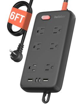 Zj-054u Iwister Outdoor Power Strip Waterproof Ipx6 1625w/13a 6 Ft 6ft Black