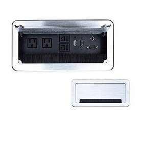 Jacepfy 792057873132 Tabletop Brush Connectivity Box Outlet With Socket Hdmi Lan Vga Power For Des