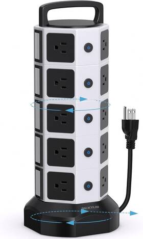 1050j Jackyled 445012455449 20 Outlet Power Tower Surge Protector 6 Usb 1650watts White Black