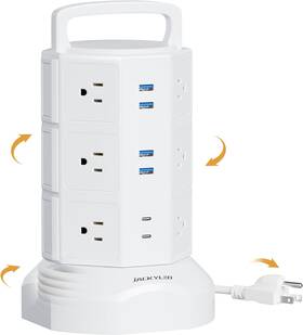 Jackyled 705353326530 Power Strip Tower Surge Protector 12 Outlets 6 Usb 2 C Charging