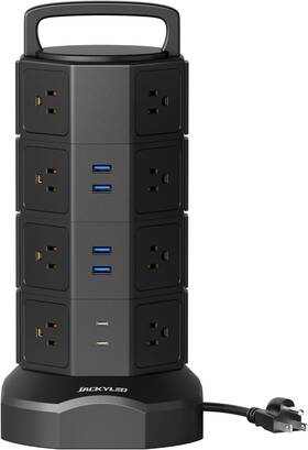 Jackyled 744759153081 Power Strip Tower Surge Protector 16 Outlets 6 Usb 2 C Charging