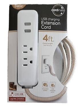 1925 Jasco 2-outlets 2-usb Charging Ports 4ft Decorative Cord Flat Plug