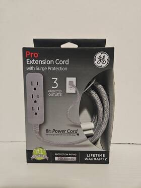 Jasco 45916 Ge Pro 3 Outlet Surge Protector Power Strip 8 Ft Designer Braided Extension