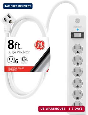 Jasco Products 030878670449 Ge Surge Protector Power Strip 8 Ft Extension Cord 6 Outlet Extender 800 Joul