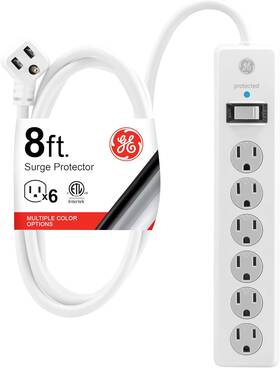 67044 Jasco Products Ge 6-outlet Surge Protector 8 Ft Extension Cord Power Strip 800 Joules Flat