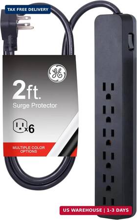 Jasco Products Company Llc 030878451703 Ge Pro 6 Outlet Surge Protector 2 Ft Long Extension Cord Power Strip Flat Plu