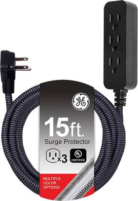 44237 Jasco Products Company Llc Ge 3-outlet Power Strip Surge Protector 15 Ft Braided Long Cord Extension S