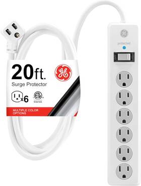 50770 Jasco Products Company Llc Ge 6-outlet Surge Protector 20 Ft Extension Cord Power Strip 800 Joules Flat