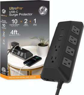 74763 Jasco Products Company Llc Ge Ultrapro Adapt 10-outlet Surge Protector With Usb Ports 1 Usb-c Port 15w 2