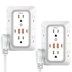 Jcb 744585649727 2 Wall Charger Surge Protector 6 Outlet Extender Multi Plug 4 Usb Ports C