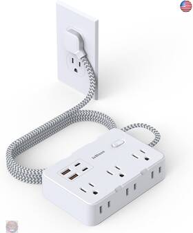 Jcblaon 704444382240 Surge Protector Power Strip 5 Ft Cord Ultra Thin Flat Extension With 6