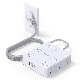 Jcblaon 704444382288 Surge Protector Power Strip With Usb Ports 5ft Braided Ultra Thin Flat Plug