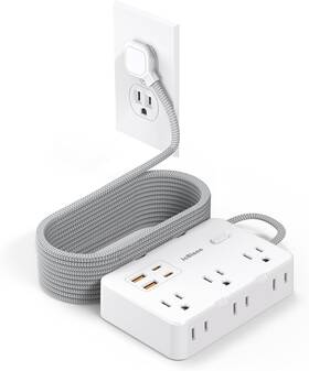 Jcblaon 704444753873 Surge Protector Power Strip 15 Ft Cord Ultra Thin Flat Extension With 6