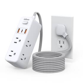 Jcblaon 704444753927 Power Strip Surge Protector 5ft Flat Plug Extension Cord With White