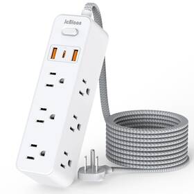 Jcblaon 744585288292 Flat Plug Power Strip Surge Protector 5ft Ultra Thin Extension 9 Outlet