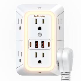 Jcblaon 744585650280 Wall Outlet Extender With Night Light Power Plug White