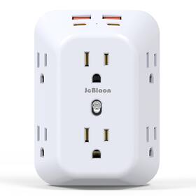 Jcblaon 744585650440 Multi Plug Wall Outlets 6-port Outlet Extender With 4 Charging Usb White