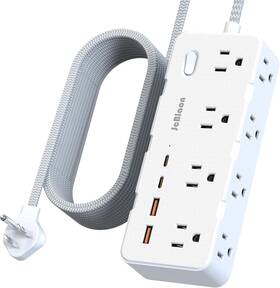Jcblaon 787056483758 Power Strip Surge Protector - Multi Plug Outlet Adapter With 8 Widely