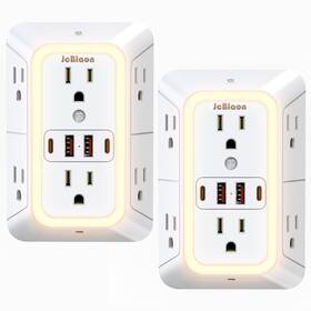 Jcblaon 787056829297 Outlet Extender With Night Light Multi Plug Surge 2pcs White-2pcs