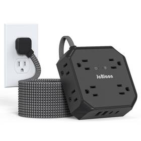 Jcblaon 787056829327 10ft Surge Protector Power Strip Braided Extension Cord 8 Black-10ft