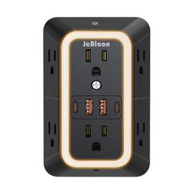 Jcblaon 787056979909 Wall Outlet Extender With Night Light Power Plug Adapter 6 1pcs Black-1pcs