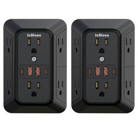 Qn-d35l-h464 Jcblaon 2 Pack Multi Plug Wall Outlet Extender Surge Protector 6 Ac Black 2pcs