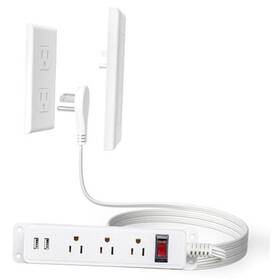 Jcd-pc-3o Jcd Flat Plug Power Strip With Ultra-thin Wall Plate 6 Ft Extension Cord