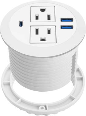 Jgstkcity 696600266375 Power Grommet With Usb-c 2 Ac Outlets 3 Usb Ports 125v 12a White