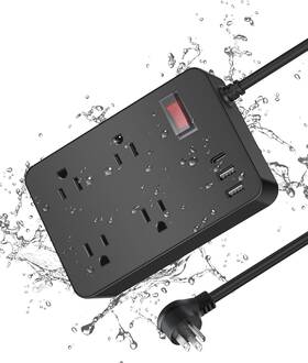 Jgstkcity 758510647634 Outdoor Power Strip Weatherproof With Usb C Waterproof 6 Ft Cable Black