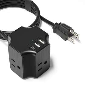 Jiangsiling 708436086727 Power Strip With Extension Cord 6 Feet Black Cube 3 Outlets And Usb Por