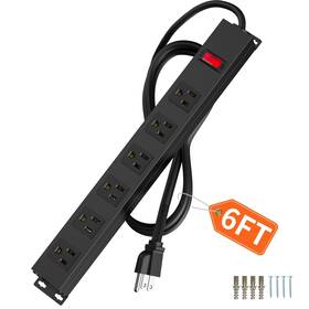 Jiangsiling 727380189773 6 Outlets Metal Power Strip Wall Mount Heavy Duty Outlet With Switch