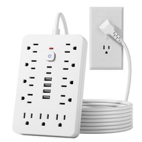 17in1w Jouleloom 15 Ft Flat Plug Surge Protector Power Strip 11 Multiple 15ft White