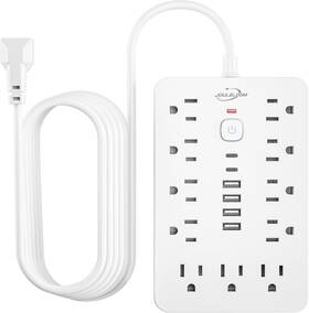 Jouleloom 445036290224 6 Ft Flat Plug Surge Protector Power Strip 11 Multiple Ac Outlets With Usb Por