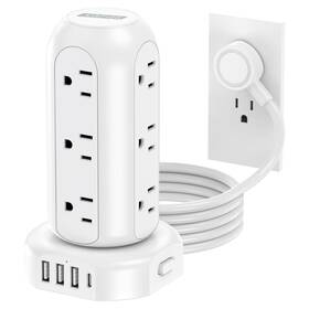 Juapyes 665878530556 Power Strip Tower Pd 20w 12 Outlets And 4 Usb Ports Flat Plug Surge Protector