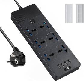 Jumpso 445044441410 European Power Strip Universal With 6 Ac Outlets And 4 Usb