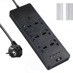 Jumpso 798623238206 European Power Strip Universal With 6 Ac Outlets And 4 Usb Ports