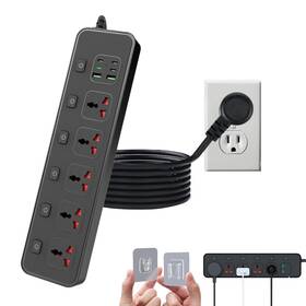 Jup-ps-bkl25-bk Jumpso Flat Plug Power Strip With Individual Swtich 6ft Universal Extension Cord Wi
