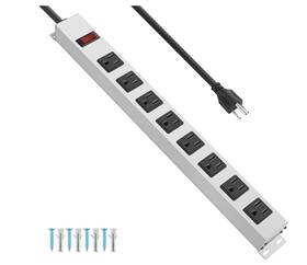 Junnuj 445026255271 Metal 8 Outlet Power Strip 15a 125v 6 Ft Cord Surge Protector