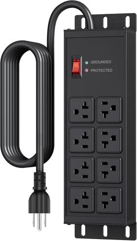 Cc20a-08-01 Junnuj Heavy Duty 20 Amp Surge Protector 4800j Garage Metal 8 Outlets 10ft