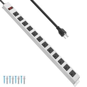 Px213-12 Junnuj Metal 12 Outlet Power Strip Mountable Heavy Duty 1200j Surge Pr