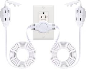 K Kasonic 705353630200 12 Feet Twin Extension Cord Power Strip 6 Polarized Outlets Indoor Use White