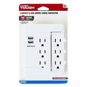 Ct-082a-1 Kab Enterprise Co. Ltd. Hyper Tough Indoor 6-outlet Surge Tap With 2 Usb Ports White