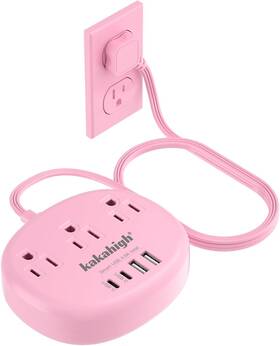 1080j Kakahigh 313030868893 Pink Extension Cord With Surge Protected - 5 Ft Kawaii Power Strip 1625w