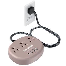 771-brown Kakahigh Brown Extension Cord With Surge Protected 1080j - 5 Ft Flat Braided