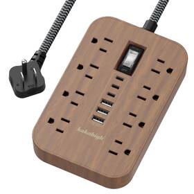 805-brown Kakahigh Walnut Power Strip With Usb Ports - 5 Ft Wood 1625w Decorative E
